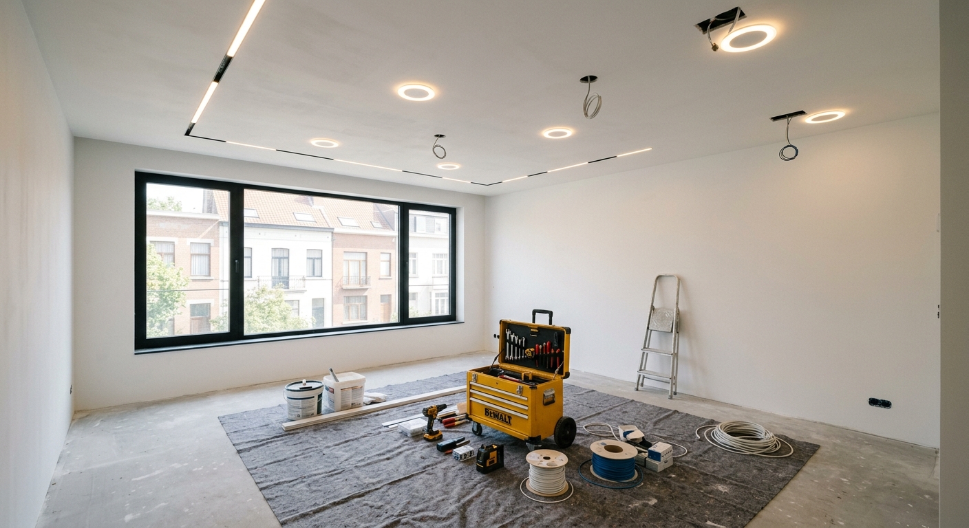 Éclairage LED moderne installé dans un appartement bruxellois